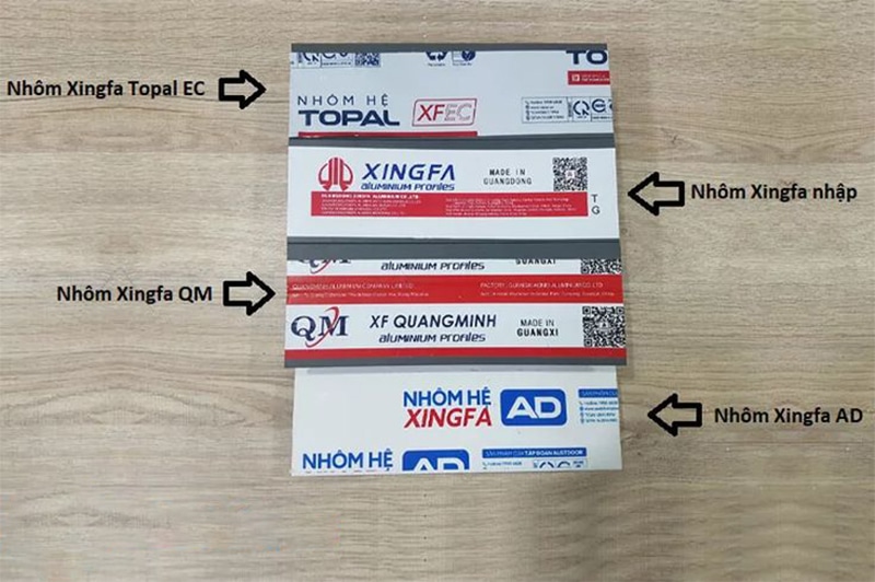 H&igrave;nh ảnh tem nh&atilde;n của một số loại cửa nh&ocirc;m Xingfa