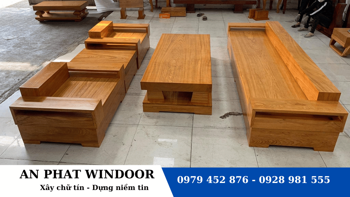 Mẫu nội thất sofa chữ h gỗ nguy&ecirc;n khối.