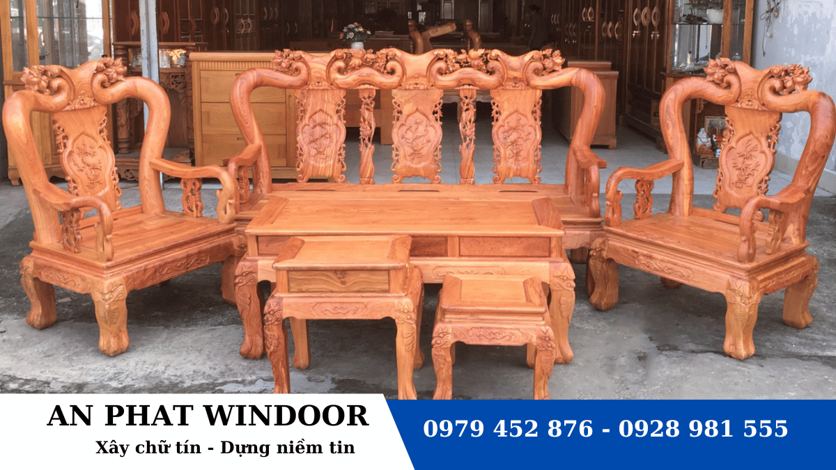 Mẫu gỗ hương kết hợp sofa tay chạm đ&agrave;o