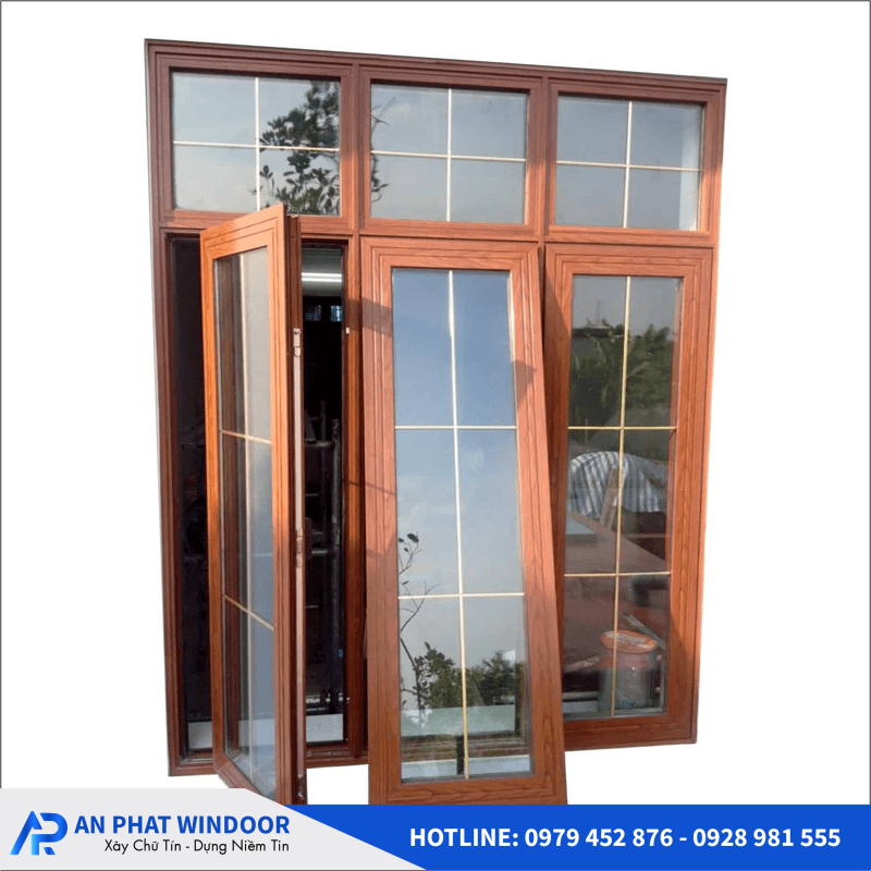 Cửa nh&ocirc;m k&iacute;nh giả gỗ 19