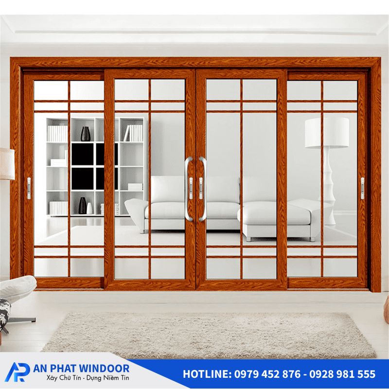 Cửa nh&ocirc;m k&iacute;nh giả gỗ 3
