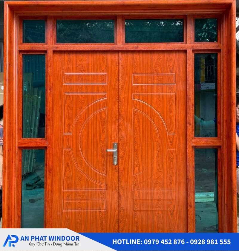 Cửa nh&ocirc;m k&iacute;nh giả gỗ 5