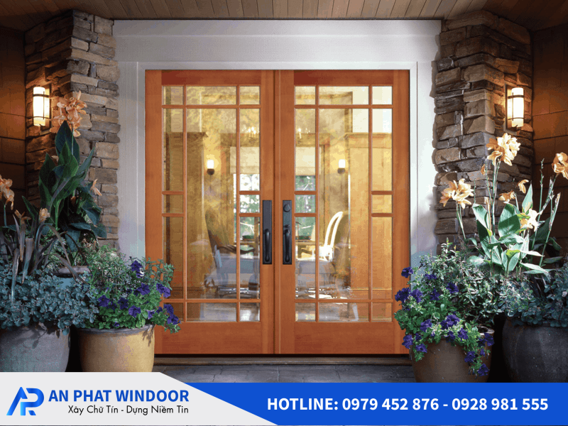 Cửa nh&ocirc;m k&iacute;nh giả gỗ 9