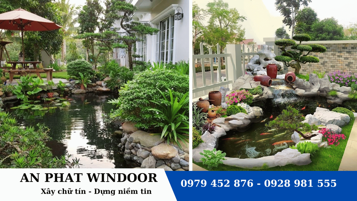 S&acirc;n vườn đẹp đơn giản với hồ c&aacute; koi