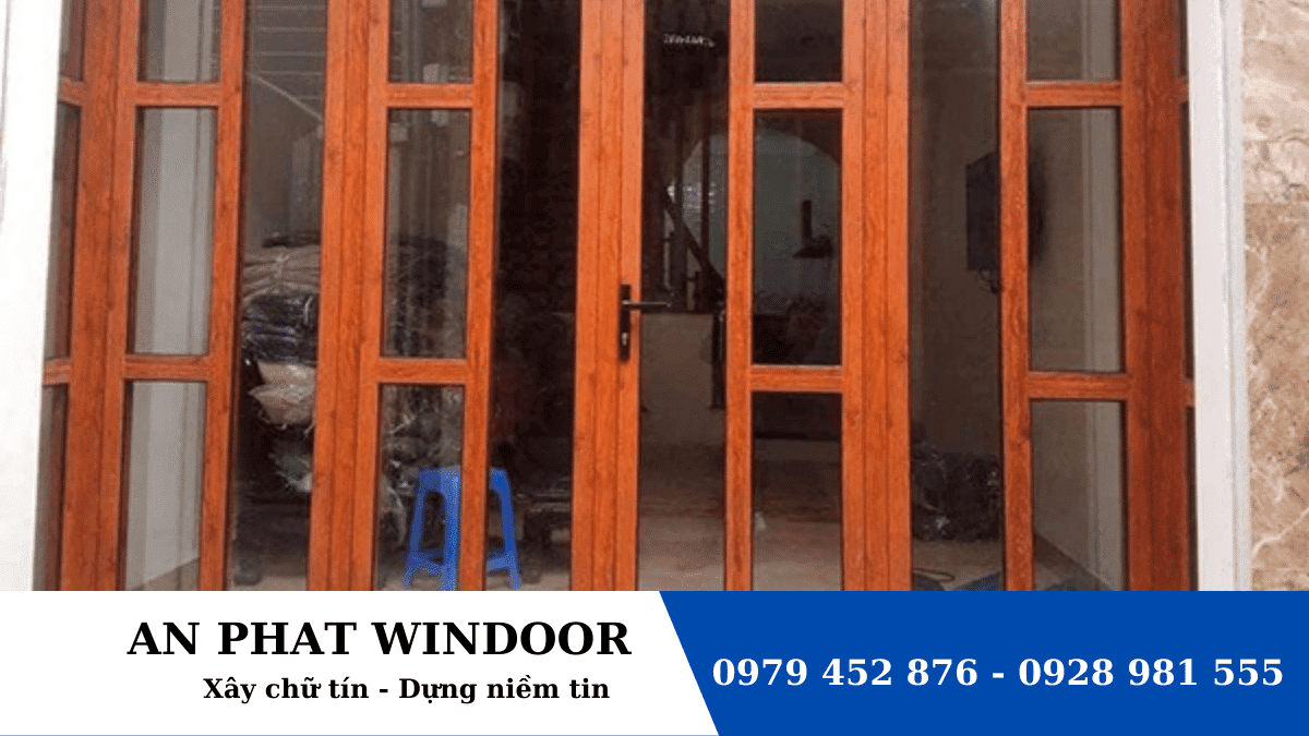Báo Giá Mẫu Cửa Nhôm Xingfa Vân Gỗ Đẹp Nhất 2023 11 Cửa nhôm vân gỗ 4 cánh xếp gấp cao cấp