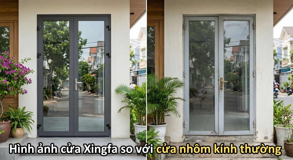 Hình ảnh cho thấy Thi công cửa nhôm kính Xingfa có tính thẩm mỹ đẹp hơn hẳn nhôm kính thường