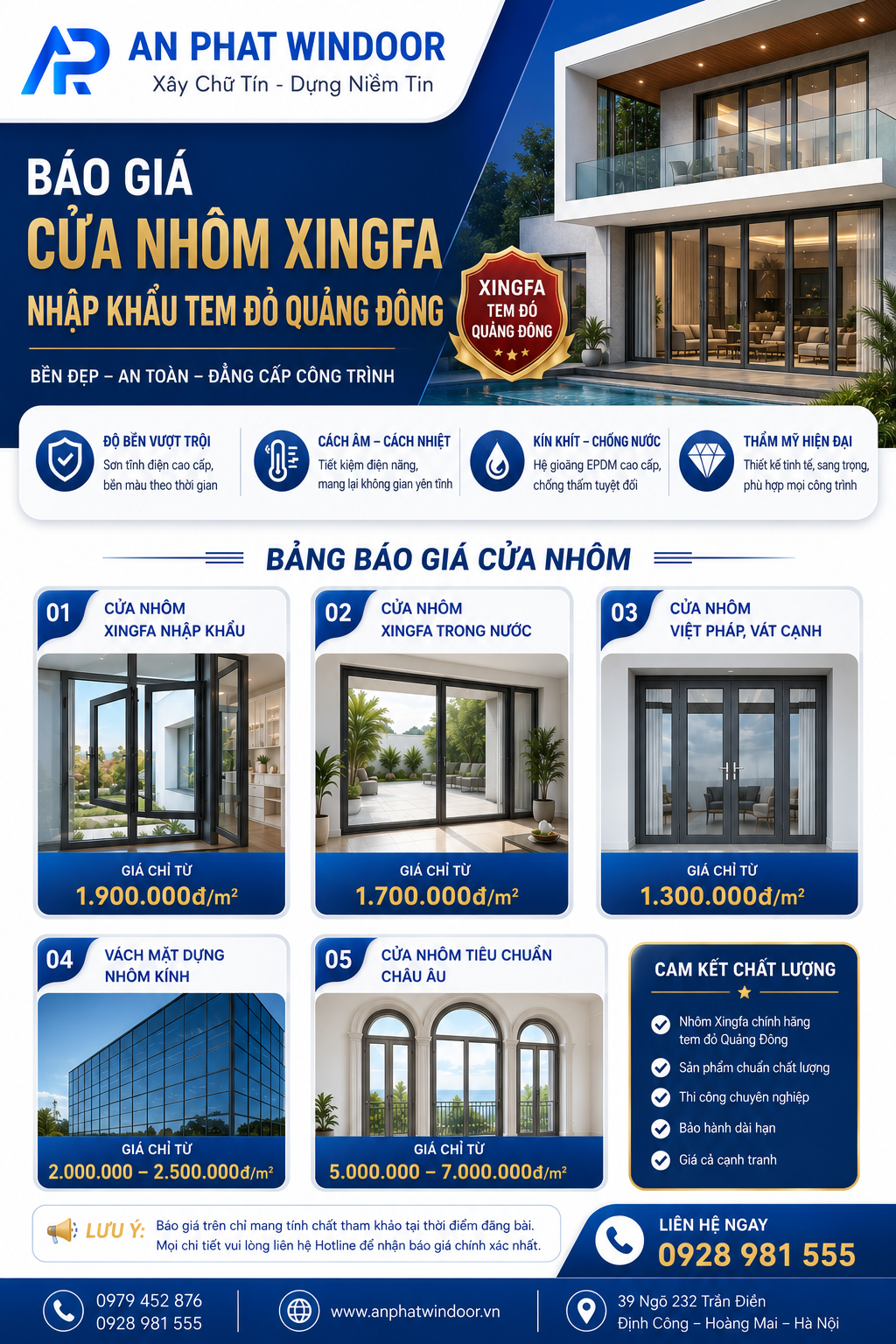 Bảng Báo Giá Cửa Nhôm Xingfa Nhập Khẩu Tem Đỏ Quảng Đông