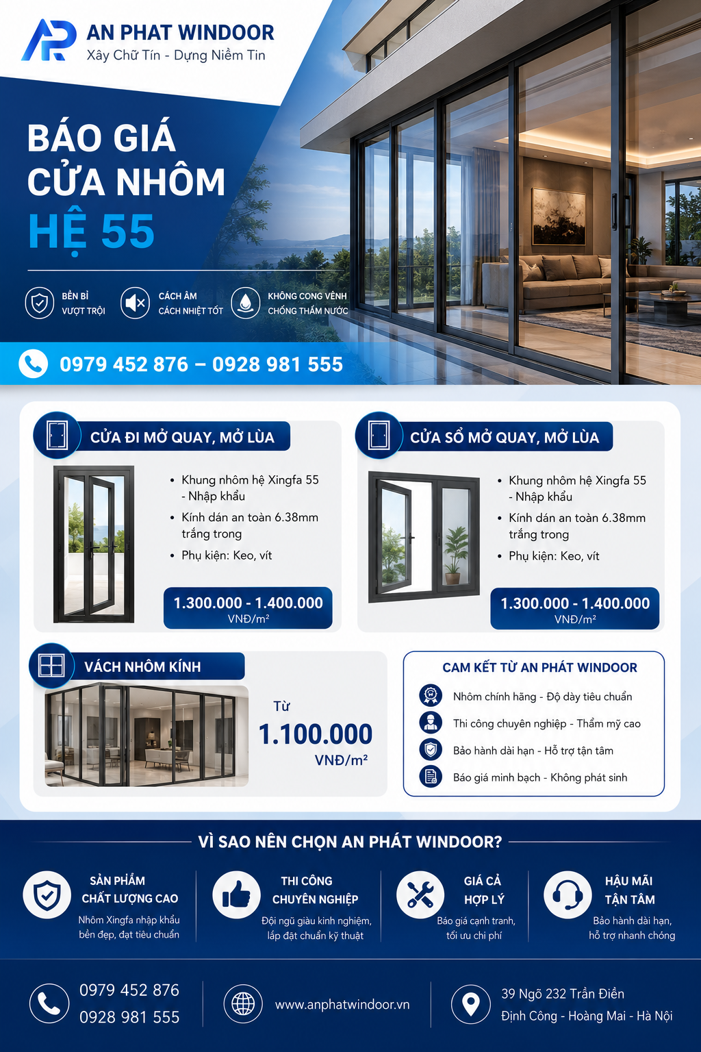 Báo Giá Cửa Nhôm Xingfa Hệ 55