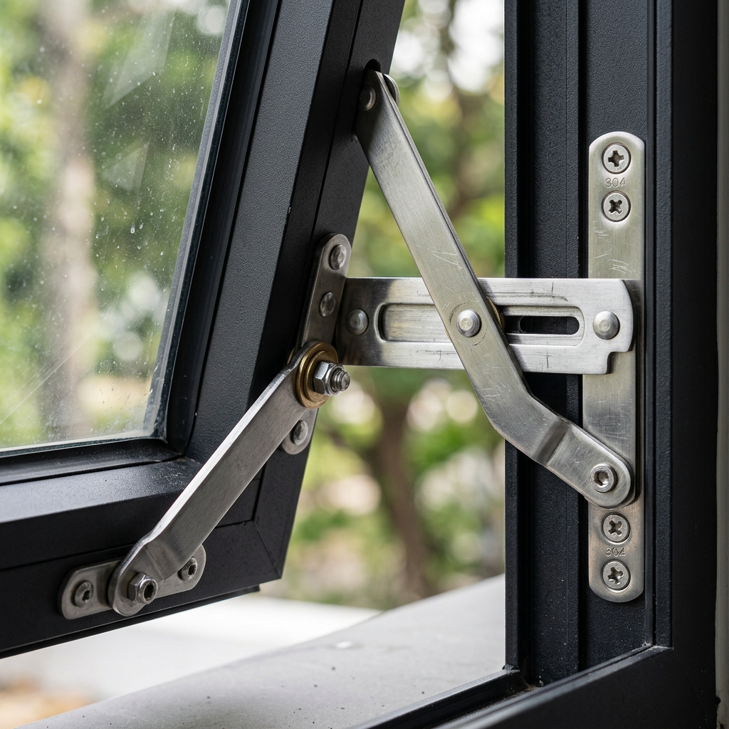 Bản lề chữ A Inox 304 trên cửa sổ mở hất