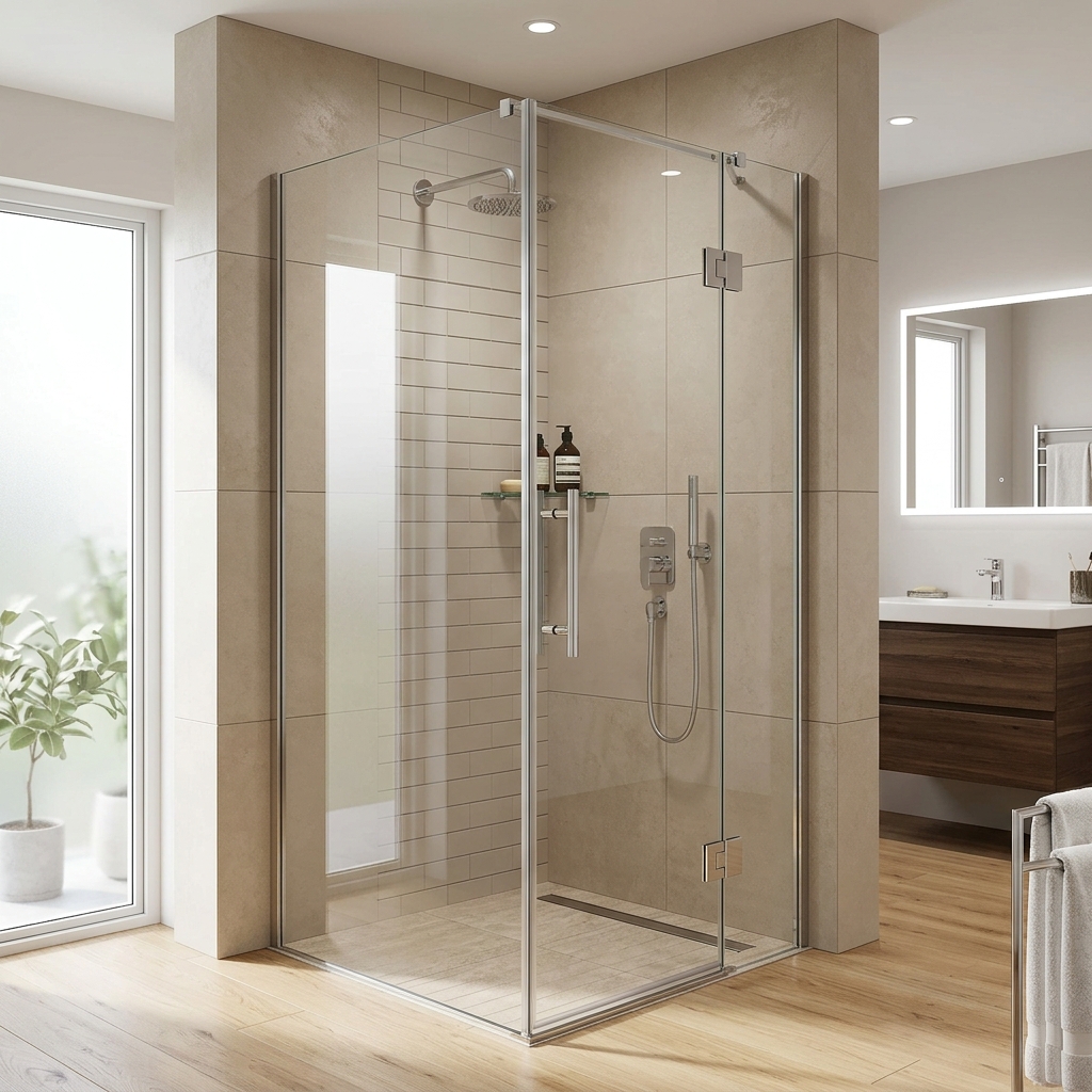 Cabin tắm 90 độ vuông góc kết hợp bộ phụ kiện Inox 304