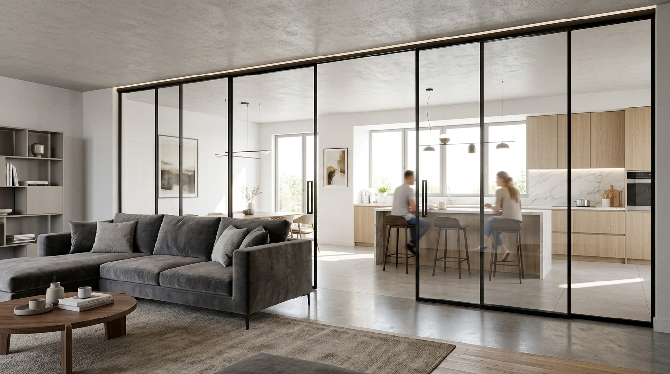 Cửa lùa trượt ray treo Slim nội thất